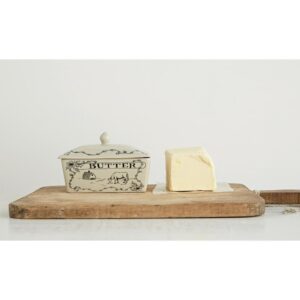 3R Studios 4 oz. White and Black Stoneware Butter Dish with Lid
