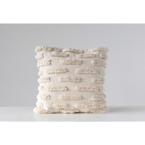 3R Studios White Fringe Embroidered 20 in. x 20 in. Throw Pillow
