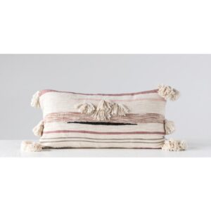 3R Studios Pink and Brown Striped Kilim Lumber 28 in. x 14 in. Throw Pillow