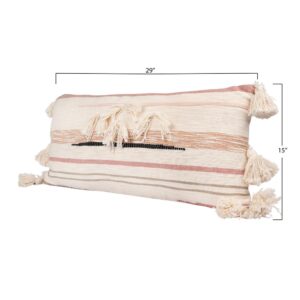 3R Studios Pink and Brown Striped Kilim Lumber 28 in. x 14 in. Throw Pillow