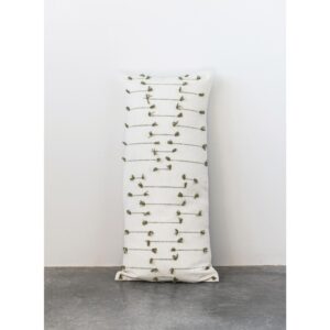 3R Studios White with Green Accents Handwoven Lumbar 36 in. x 16 in. Throw Pillow