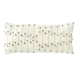 3R Studios White with Green Accents Handwoven Lumbar 36 in. x 16 in. Throw Pillow