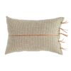 3R Studios Black & Beige Striped Cotton Ticking Lumbar with Leather Trim 24 in. x 16 in. Throw Pillow