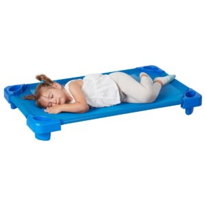 ECR4Kids Toddler Naptime Cot, Stackable Daycare Sleeping Cot for Kids, Assembled, Blue, Set of 5