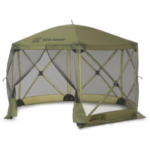CLAM Quick-Set Escape 12 x 12 Foot Portable Pop-Up Camping Outdoor Gazebo Screen Tent Canopy Shelter and Carry Bag with 6 Wind and Sun Panels, Green