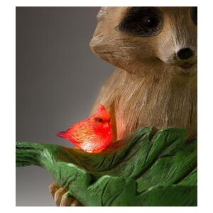 Wind & Weather Raccoon With Leaf Bird Feeder with Solar Lighted Birds
