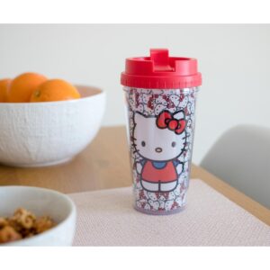Silver Buffalo Hello Kitty All-Over Faces 16oz Double Wall Plastic Travel Mug