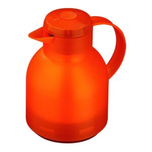 Emsa Samba 34 Ounce Quick Press Vacuum Insulated Thermal Jug Coffee Carafe Pitcher Server, Translucent Orange