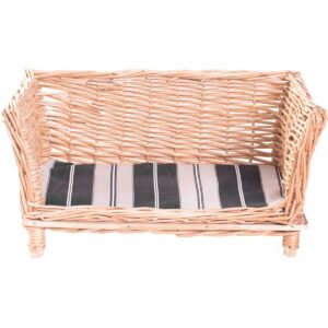 Natural Willow Cat or Dog Wicker Bed Basket with Cushion For Indoor and Outdoor
