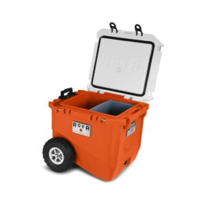 RovR RollR Portable Rolling Outdoor Insulated Cooler with Wheels for Camping, Beach, Picnics, 45 Quart, Orange