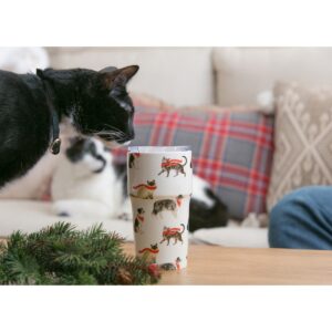 Cypress Home Beautiful Stylin Cat and Dog Double Wall Ceramic Companion Cup with Tritan Lid - 4 x 4 x 6 Inches Indoor/Ou