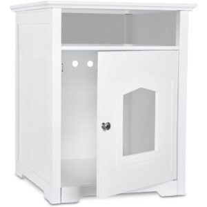 Arf Pets Designer Enclosed Cat Litter Box Furniture House with Table, Cat Washroom Hidden House Enclosure, White
