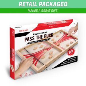 GoSports Pass The Puck Rapid-Shot Premium Wooden Indoors Tabletop Board Game Set, Natural Finish