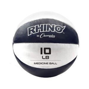 Champion Sports Rhino Textured Leather 7.79 Inch Round Non Slip Grip Exercise Medicine Fitness Training Weight Ball, 10 Pounds, Blue