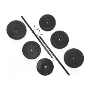Everyday Essentials Steel Barbell Weight Lifting Set with Spring Clip Collars, 100 Pounds and 1/2 Inch Thick Floor Exercise Mat, Blue