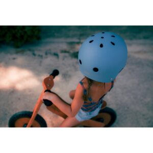 Kinderfeets Slate Blue Adjustable Toddler & Kids Bike Helmet Bundle with Kinderfeets Tiny Tot PLUS 2-in-1 Balance Bike Tricycle, Brown