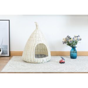 Natural Willow Pet Sleeping Bed, Cave, Basket For Dog or Cats with Cushion