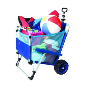 Mac Sport 2-in-1 Outdoor Portable Beach Folding Lounger Chair and Wagon Pull Cart Basket with Locks and Wheels for the Beach and Camping, Blue