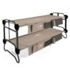 Disc-O-Bed Large Cam-O-Bunk 2 Person Bench Bunked Double Camping Bunk Bed Cot with 2 Side Organizers, Tan