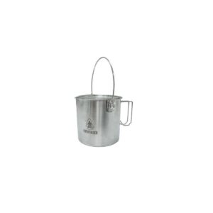 Pathfinder Stainless Steel 64 Ounce Durable Fire Ready Bush Pot and Lid w/ Cool Wing Handle, Pour Spout, and Heavy Duty D Ring for Camping and Hiking