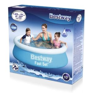 Bestway 57392E Fast Set Up 6 Foot x 20 Inch Outdoor Inflatable Round Above Ground Backyard Compact Swimming Pool for Kids and Adults Family, Blue
