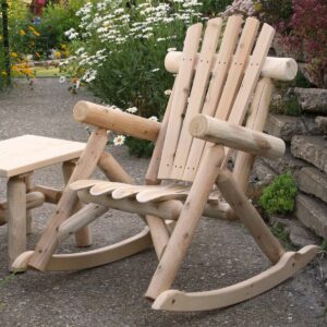 Lakeland Mills Country White Cedar Wood Log Outdoor Porch Patio Rocking Chair Furniture, Natural