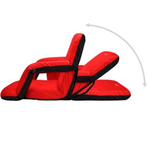 Driftsun Extra Wide Padded Folding Portable 6 Position Reclining Cushioned Stadium Seat Chair with Beverage Cup Holder and Backpack Carry Straps, Red