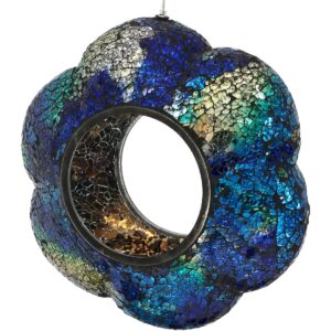 Sunnydaze Outdoor Garden Patio Glass Round Flower Shaped Hanging Fly-Through Bird Feeder - 9" - Indigo