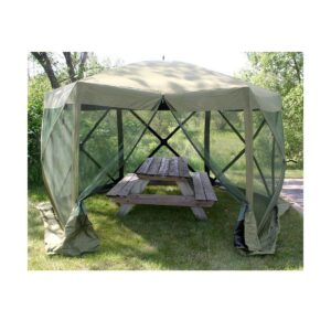 CLAM Quick-Set Escape 12 x 12 Foot Portable Pop-Up Camping Outdoor Gazebo Screen Tent Canopy Shelter and Carry Bag with 6 Wind and Sun Panels, Green