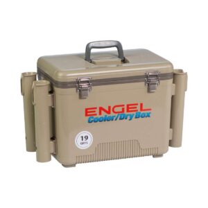 Engel 19 Quart Fishing Rod Holder Attachment Insulated Dry Box Cooler, Tan