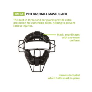 Champion Sports Adult Umpire Catcher Baseball Face Mask with Extended Throat and Ear Guard, Durable Metal Frame, and Adjustable Harness, Black