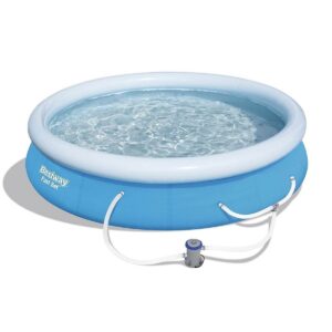 Bestway 57275E Fast Set Up 12ft x 30in Outdoor Inflatable Round Above Ground Swimming Pool Set with 330 GPH Filter Pump, Blue