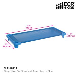 ECR4Kids Streamline Children's Naptime Cot, Stackable Daycare Sleeping Cot for Kids, Assembled, Blue, Set of 6