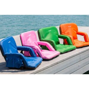 Driftsun Padded Folding Portable 6 Position Reclining Cushioned Stadium Seat Chair with Side Beverage Cup Holder and Backpack Carry Straps, Orange