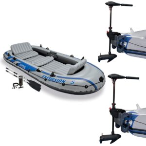Intex Excursion Inflatable Raft Set with 2 Oars & 2 Eight Speed Trolling Motors