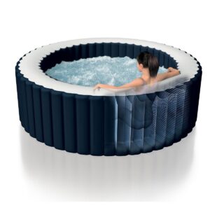 Intex 28405E PureSpa 58" x 28" 4 Person Home Outdoor Inflatable Portable Heated Round Hot Tub Spa with 120 Bubble Jets, and Built in Heat Pump, Blue