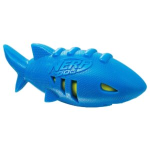 NERF Shark Super Soaker Football Dog Toy - Blue/Green - 7"