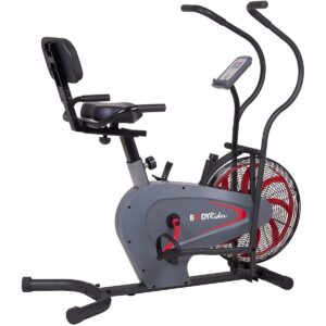 Body Flex Sports Body Rider BRF980 Indoor Upright Air Resistance Stationary Bike with Curve Crank Technology, Dual-Action Handlebars, and Back Support