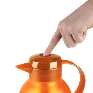 Emsa Samba 34 Ounce Quick Press Vacuum Insulated Thermal Jug Coffee Carafe Pitcher Server, Translucent Orange