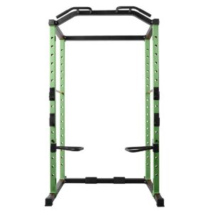 HulkFit HFPC-GR 1,000 Pound Capacity Adjustable Power Cage with 2 Safety Bars and Dip Bars & Customizable Add Ons, Cage Only, Green