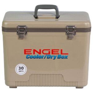 Engel 30-Quart 48 Can Portable Leak-Proof Compact Lightweight Insulated Airtight Hard Drybox Cooler for Fishing, Hunting, and Camping, Tan