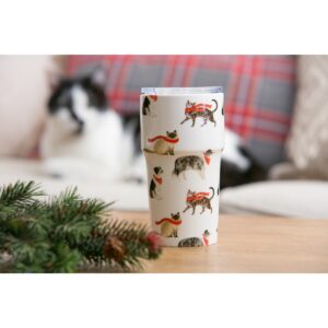 Cypress Home Beautiful Stylin Cat and Dog Double Wall Ceramic Companion Cup with Tritan Lid - 4 x 4 x 6 Inches Indoor/Ou