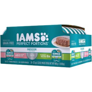 Iams Perfect Portions Grain Free Indoor Paté Salmon & Turkey Recipes Premium Wet Cat Food - 2.6oz/12ct Variety Pack
