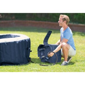 Intex 28431E PureSpa Plus 85in x 25in Portable Inflatable 6 Person Round Hot Tub Spa with 170 Bubble Jets, Heater Pump, and 2 Non-Slip Seats, Navy