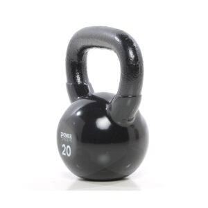 Power Systems Premium Vinyl Covered Cast Iron Kettlebell Prime Home Gym Exercise Weight Training Accessory, 20 Pounds, Black