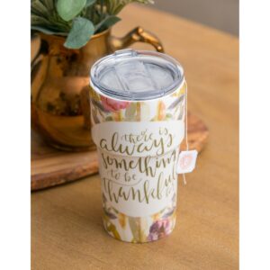 Evergreen Cypress Home Double Wall Ceramic Companion Cup with Tritan Lid, 13 OZ, Autumn Leaves