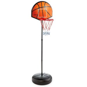 HearthSong 2-in-1 Basketball and Magnetic Dart Game for Indoor Play with Six Darts, Inflatable Basketball, Pump, and Hoop