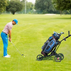 Costway Foldable 3 Wheel Steel Golf Pull Push Cart Trolley Club w/ Umbrella Holder