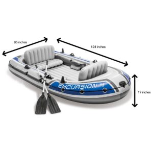Intex Excursion 4 Person Inflatable Rafting and Fishing Boat Set with 2 Oars