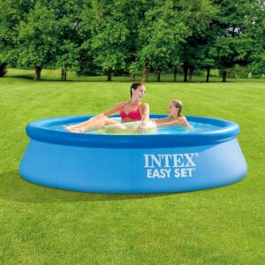 Intex 28106EH 8 X 24 Inch Easy Set Inflatable Puncture Resistant Circular Above Ground Portable Outdoor Family Swimming Pool, Blue